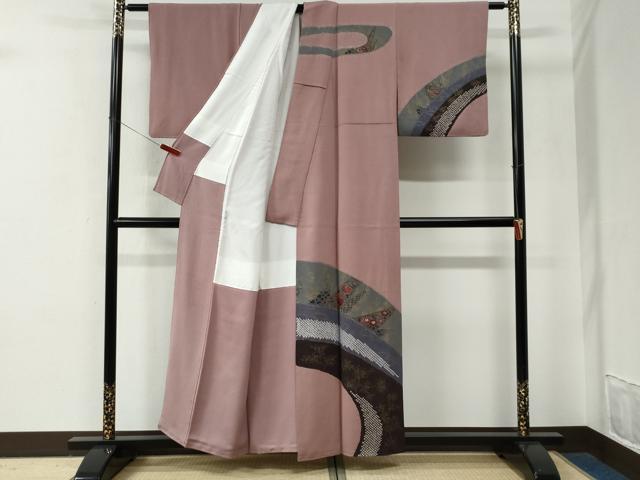 平和屋着物●訪問着　刺繍　堅牢草木染　吉祥花文　金彩　反端付き　正絹　逸品　CABE2822yc
