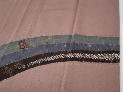 平和屋着物●訪問着　刺繍　堅牢草木染　吉祥花文　金彩　反端付き　正絹　逸品　CABE2822yc