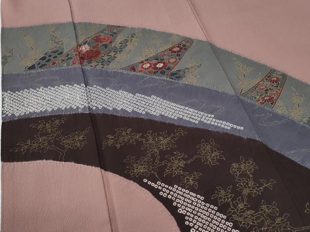 平和屋着物●訪問着　刺繍　堅牢草木染　吉祥花文　金彩　反端付き　正絹　逸品　CABE2822yc
