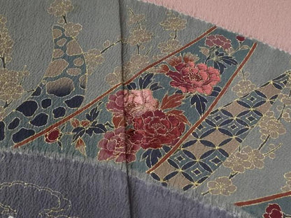 平和屋着物●訪問着　刺繍　堅牢草木染　吉祥花文　金彩　反端付き　正絹　逸品　CABE2822yc