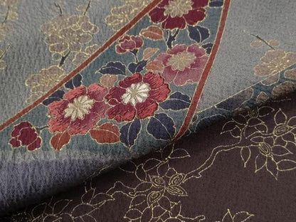 平和屋着物●訪問着　刺繍　堅牢草木染　吉祥花文　金彩　反端付き　正絹　逸品　CABE2822yc