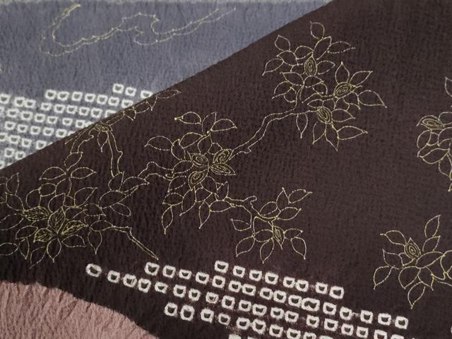 平和屋着物●訪問着　刺繍　堅牢草木染　吉祥花文　金彩　反端付き　正絹　逸品　CABE2822yc