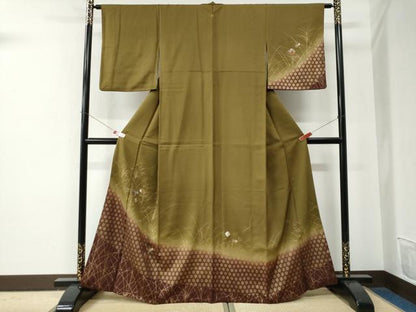 平和屋着物●訪問着　刺繍　松皮菱網目草花文　暈し染め　金彩　正絹　逸品　CABE2825yc