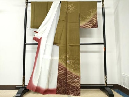 平和屋着物●訪問着　刺繍　松皮菱網目草花文　暈し染め　金彩　正絹　逸品　CABE2825yc