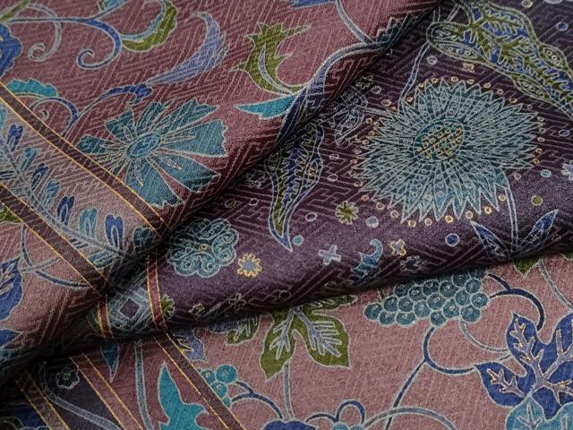 平和屋着物●上質な小紋　色紙花鳥唐草文　金彩　正絹　逸品　CABE2826yc