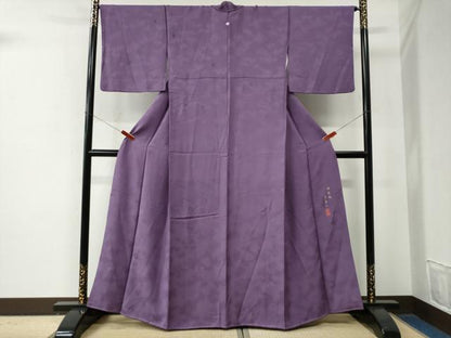 平和屋着物●本加賀友禅作家　由水煌人監修　色無地　寿光織　瓢箪地紋　古代紫色　正絹　逸品　CABE2829yc