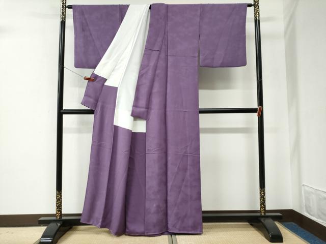 平和屋着物●本加賀友禅作家　由水煌人監修　色無地　寿光織　瓢箪地紋　古代紫色　正絹　逸品　CABE2829yc