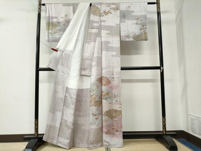 平和屋着物●訪問着　駒刺繍　雲取り吉祥草花文　金彩　正絹　逸品　CABE2830yc