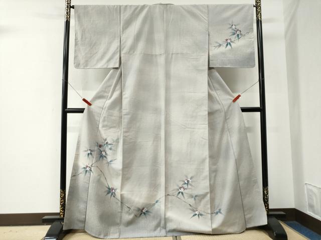 平和屋着物●訪問着　紬地　手描き　枝花文　正絹　逸品　未使用　CABE2834yc
