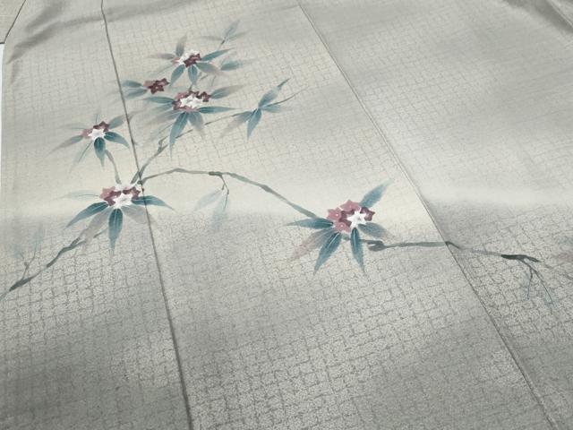 平和屋着物○訪問着 紬地 手描き 枝花文 正絹 逸品 未使用