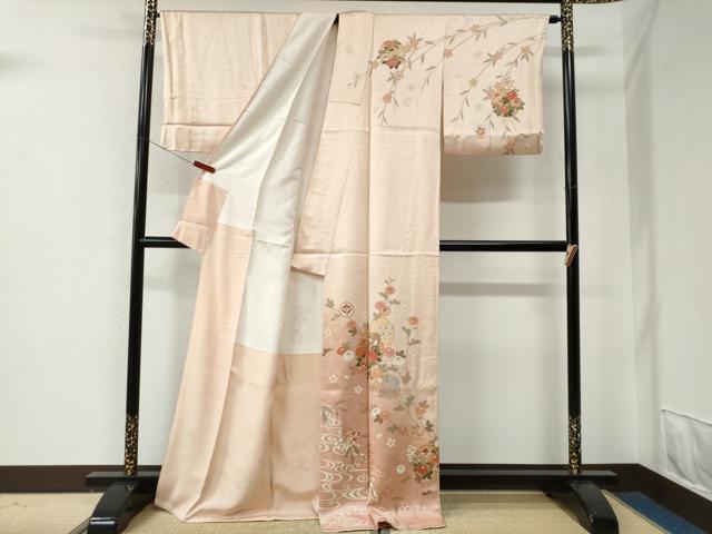 平和屋着物○訪問着 流水雪輪御所車花文 暈し染め 金彩 ロング