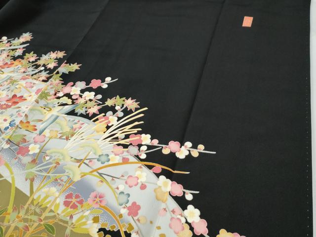 平和屋着物●豪華黒留袖　友禅　作家物　尾長鳥草花文　正絹　逸品　CABE2841yc