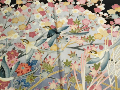 平和屋着物●豪華黒留袖　友禅　作家物　尾長鳥草花文　正絹　逸品　CABE2841yc