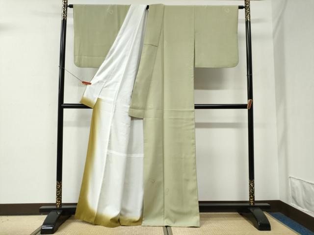 平和屋着物○色無地 草花丸地紋 裏葉柳色 さんび謹製 洗える
