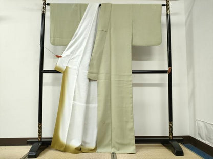 平和屋着物●色無地　草花丸地紋　裏葉柳色　さんび謹製　洗える着物　CABE2849yc