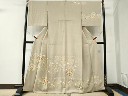 平和屋着物●訪問着　駒刺繍　花鳥唐草文　金彩　正絹　逸品　CABE2850yc