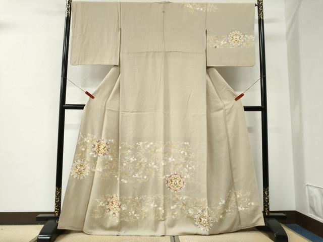 平和屋着物●訪問着　駒刺繍　花鳥唐草文　金彩　正絹　逸品　CABE2850yc