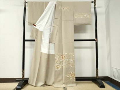 平和屋着物●訪問着　駒刺繍　花鳥唐草文　金彩　正絹　逸品　CABE2850yc