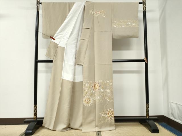 平和屋着物●訪問着　駒刺繍　花鳥唐草文　金彩　正絹　逸品　CABE2850yc