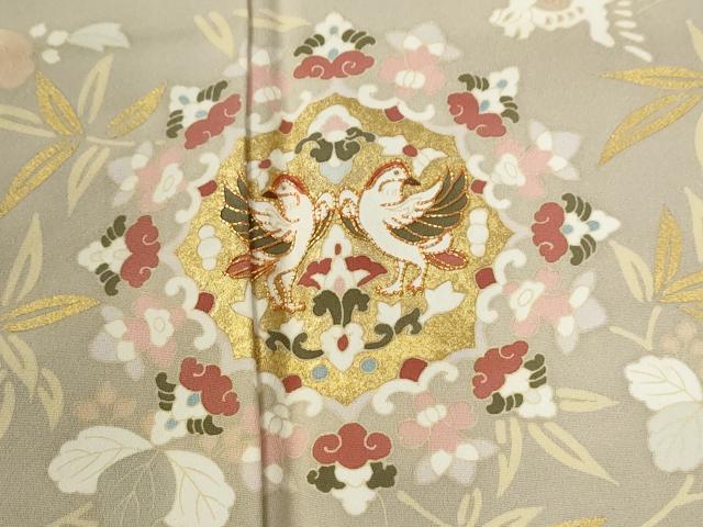 平和屋着物●訪問着　駒刺繍　花鳥唐草文　金彩　正絹　逸品　CABE2850yc