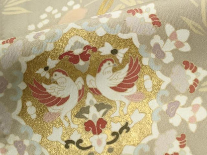 平和屋着物●訪問着　駒刺繍　花鳥唐草文　金彩　正絹　逸品　CABE2850yc