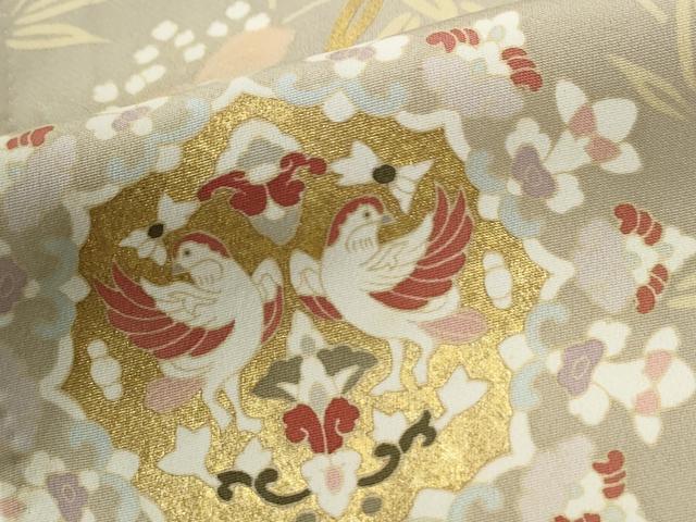 平和屋着物●訪問着　駒刺繍　花鳥唐草文　金彩　正絹　逸品　CABE2850yc