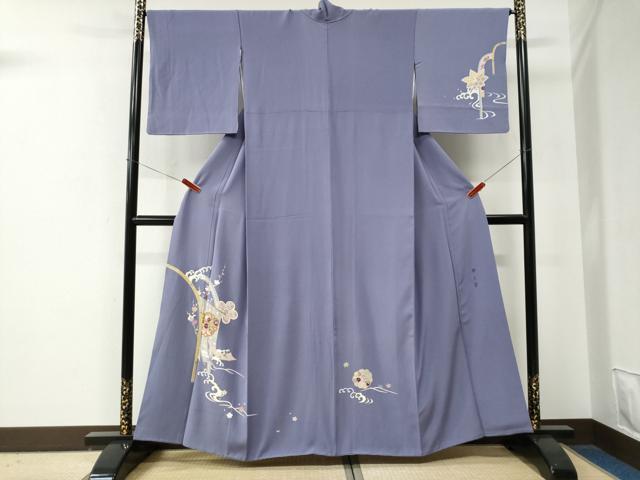 平和屋着物●京の名門　じゅらく謹製　帝王紫　訪問着　刺繍　几帳立波舞花文　金彩　正絹　逸品　CABE2851yc