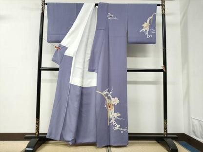 平和屋着物●京の名門　じゅらく謹製　帝王紫　訪問着　刺繍　几帳立波舞花文　金彩　正絹　逸品　CABE2851yc