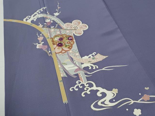 平和屋着物●京の名門　じゅらく謹製　帝王紫　訪問着　刺繍　几帳立波舞花文　金彩　正絹　逸品　CABE2851yc