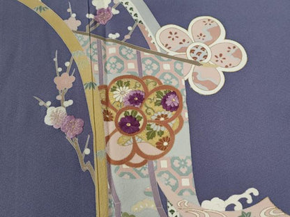 平和屋着物●京の名門　じゅらく謹製　帝王紫　訪問着　刺繍　几帳立波舞花文　金彩　正絹　逸品　CABE2851yc