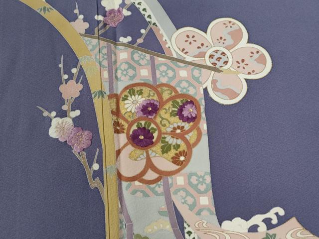 平和屋着物●京の名門　じゅらく謹製　帝王紫　訪問着　刺繍　几帳立波舞花文　金彩　正絹　逸品　CABE2851yc