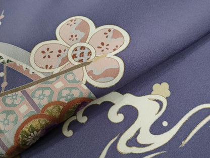 平和屋着物●京の名門　じゅらく謹製　帝王紫　訪問着　刺繍　几帳立波舞花文　金彩　正絹　逸品　CABE2851yc