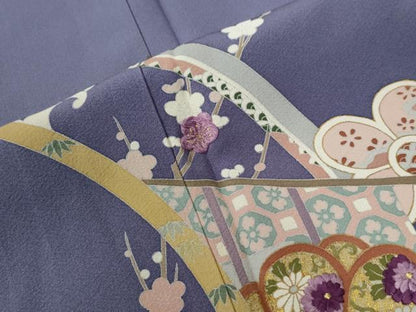 平和屋着物●京の名門　じゅらく謹製　帝王紫　訪問着　刺繍　几帳立波舞花文　金彩　正絹　逸品　CABE2851yc