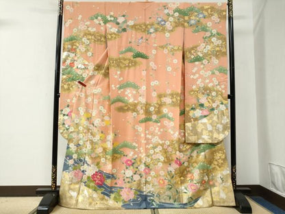 平和屋着物●豪華振袖　作家物　流水牡丹花文　暈し染め　金彩　正絹　逸品　CABE2852yc