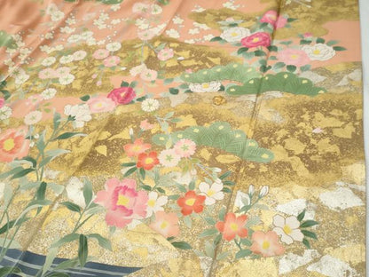 平和屋着物●豪華振袖　作家物　流水牡丹花文　暈し染め　金彩　正絹　逸品　CABE2852yc