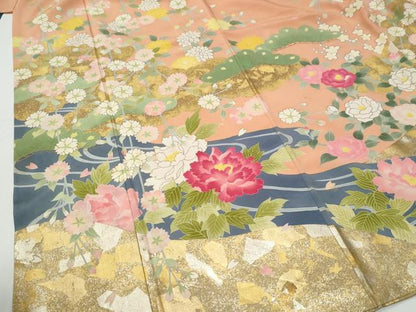 平和屋着物●豪華振袖　作家物　流水牡丹花文　暈し染め　金彩　正絹　逸品　CABE2852yc