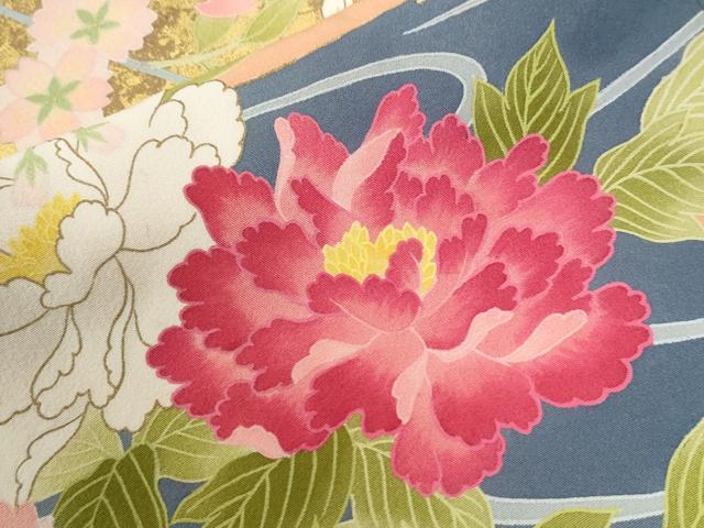 平和屋着物●豪華振袖　作家物　流水牡丹花文　暈し染め　金彩　正絹　逸品　CABE2852yc