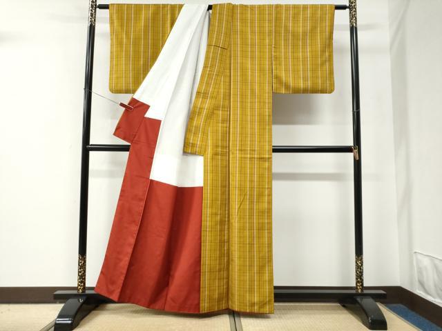平和屋着物●本場黄八丈　綾織　紬　正絹　逸品　CABE2854yc