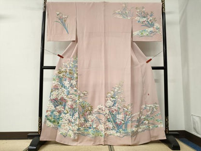 平和屋着物●訪問着　友禅　作家物　鬘帯草花文　正絹　逸品　CABE2855yc
