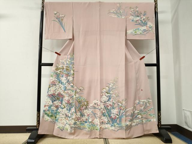 平和屋着物●訪問着　友禅　作家物　鬘帯草花文　正絹　逸品　CABE2855yc