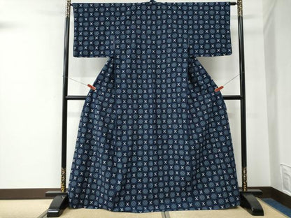 平和屋着物●久留米絣　市松吉祥文　綿　逸品　CABE2863yc