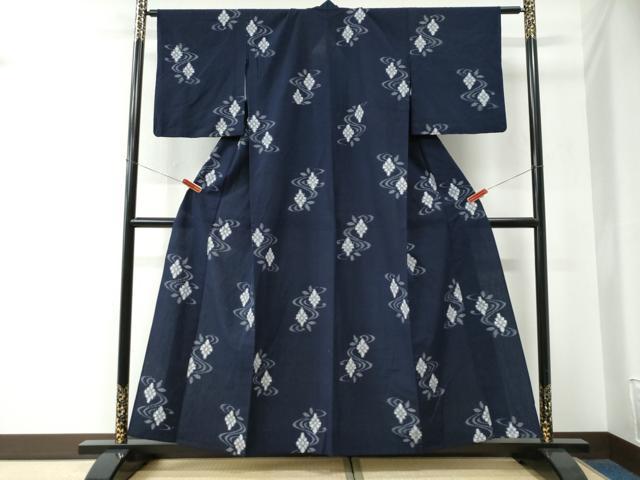 平和屋着物●久留米絣　単衣　流水花文　綿　逸品　CABE2864yc