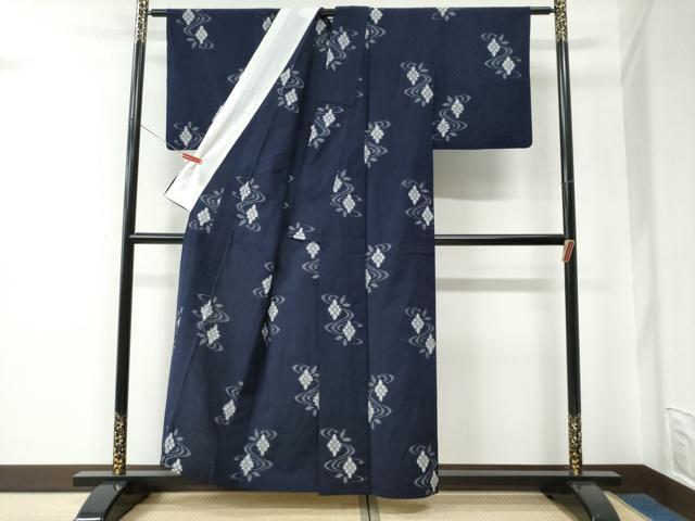 平和屋着物●久留米絣　単衣　流水花文　綿　逸品　CABE2864yc