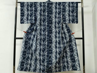 平和屋着物●久留米絣　単衣　笹竹文　綿　逸品　CABE2865yc