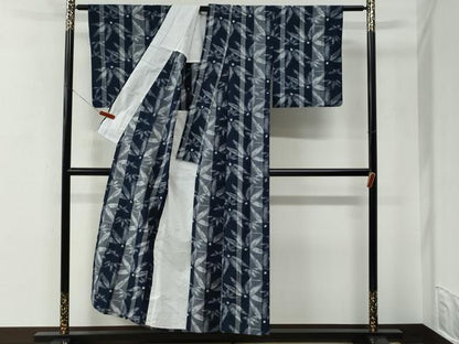 平和屋着物●久留米絣　単衣　笹竹文　綿　逸品　CABE2865yc