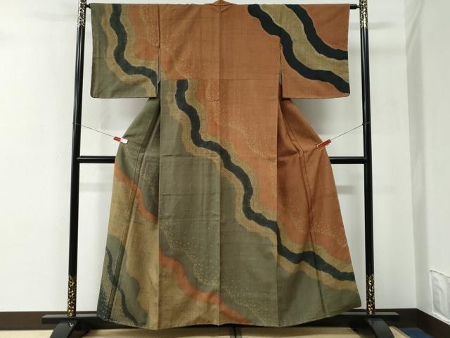平和屋着物▽上質な紬　単衣　霞文　正絹　逸品　DAAS0746az 平和屋着物▽上質な紬 単衣 霞文 正絹 逸品 DAAS0746azの通販 by 平和