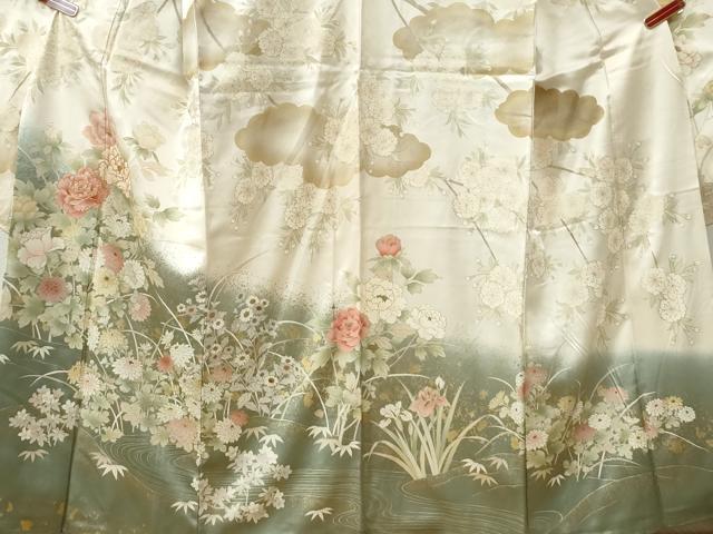 平和屋着物●豪華振袖　駒刺繍　流水牡丹花文　暈し染め　金彩　正絹　逸品　CABE2872yc