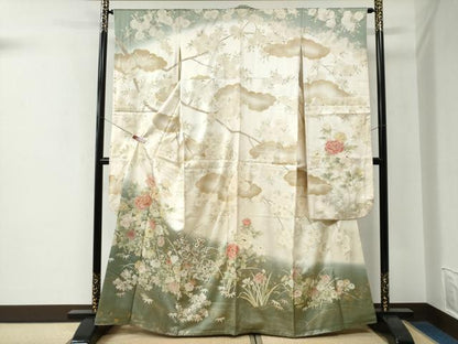 平和屋着物●豪華振袖　駒刺繍　流水牡丹花文　暈し染め　金彩　正絹　逸品　CABE2872yc