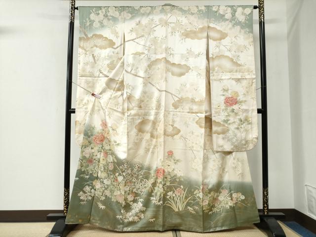 平和屋着物●豪華振袖　駒刺繍　流水牡丹花文　暈し染め　金彩　正絹　逸品　CABE2872yc
