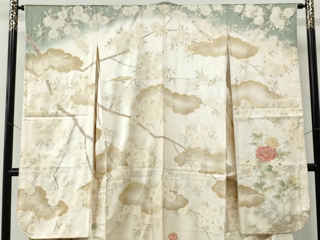 平和屋着物●豪華振袖　駒刺繍　流水牡丹花文　暈し染め　金彩　正絹　逸品　CABE2872yc